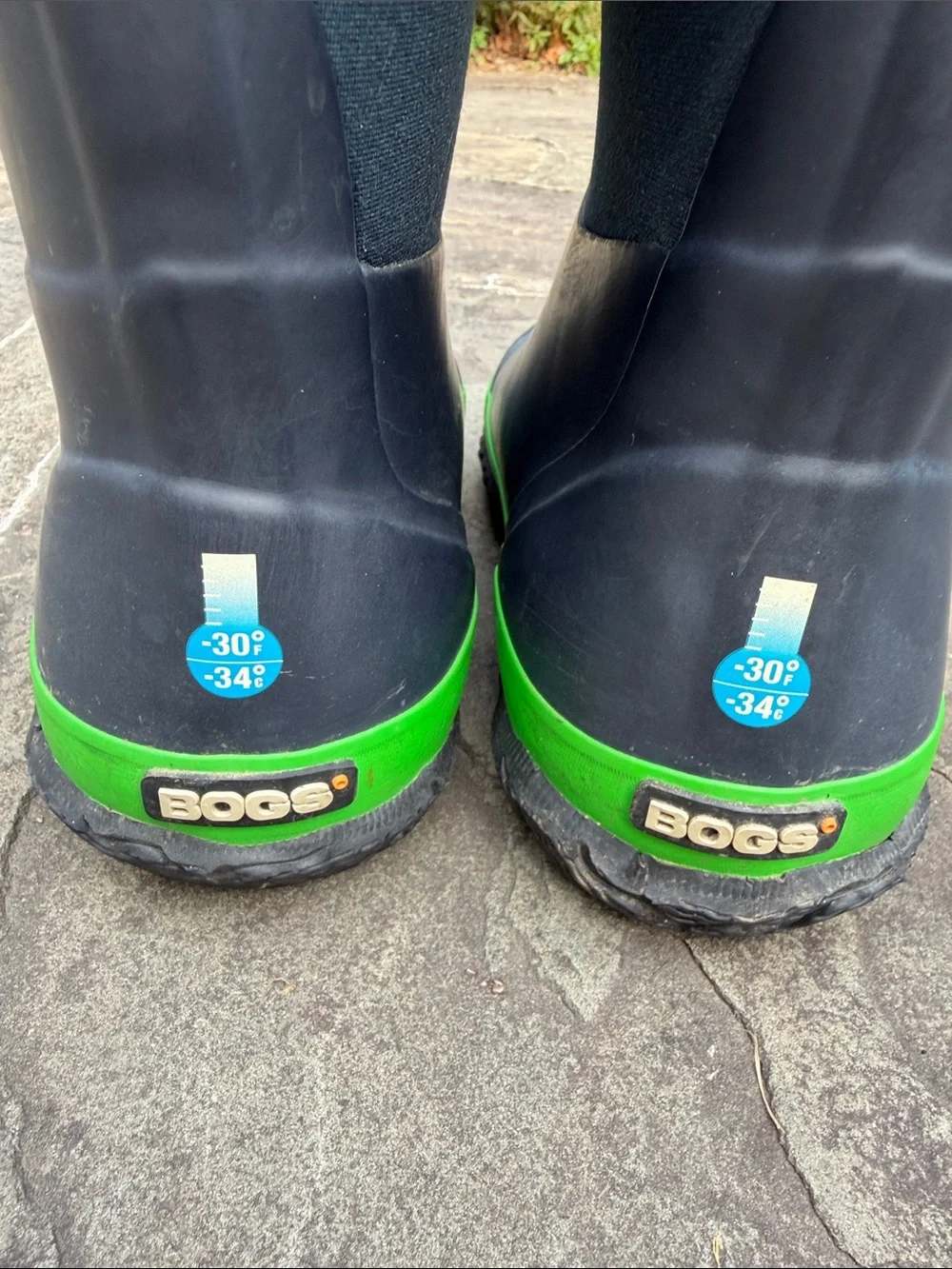 Bogs Kids classic matte Navy & Lime Green Waterproof Pull-On Boots
